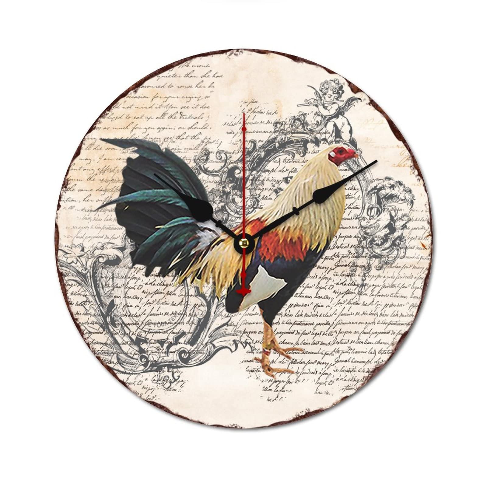 Horloge murale coq sans tic-tac en bois naturel pour salon et cuisine moderne