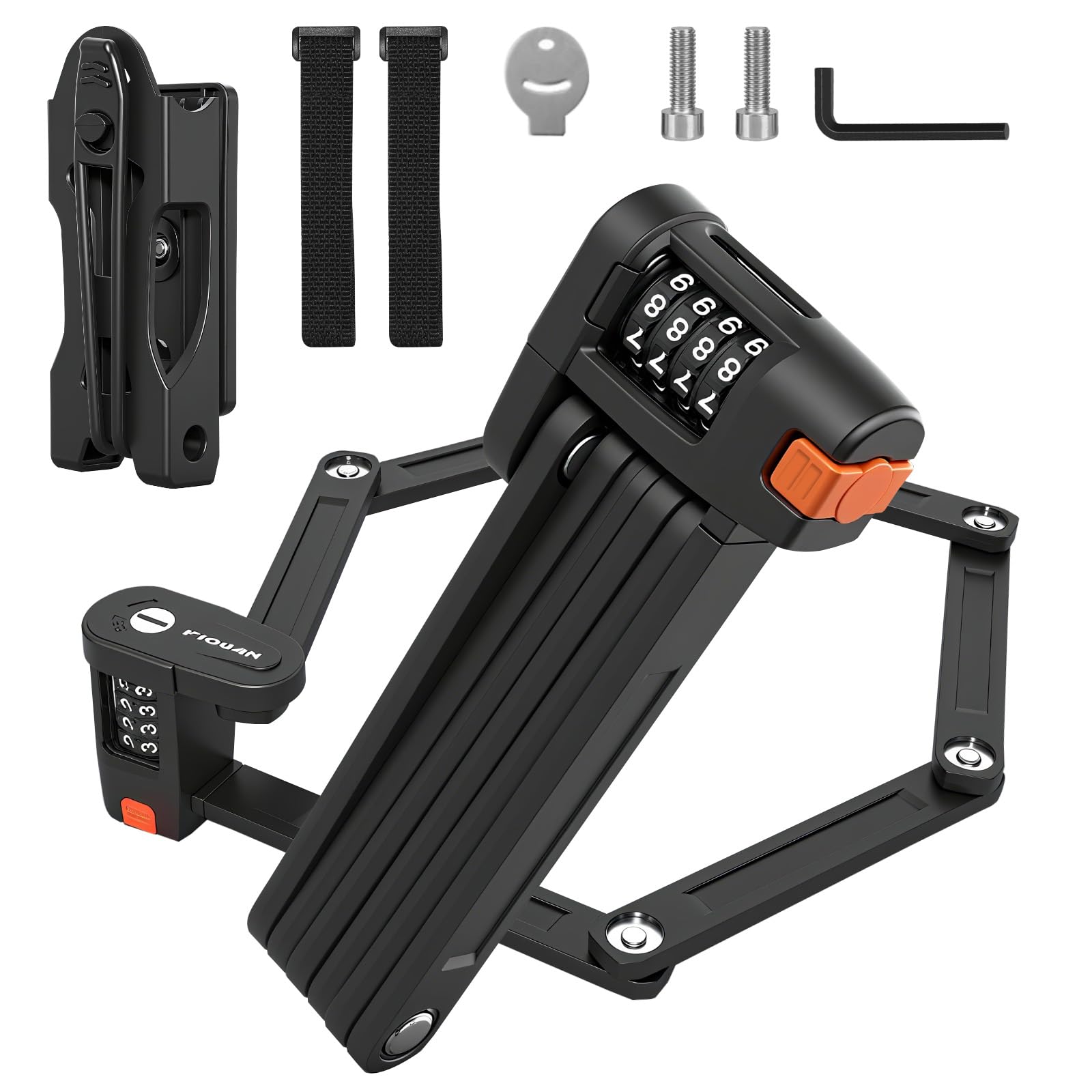Lucchetto Pieghevole per Bici, 88 cm Lucchetto Bici Antifurto Pieghevole Portatile con Supporto, Robusto Lucchetto con Codice Numero, Altamente Sicuro Durevole per Bicicletta, E-Scooter