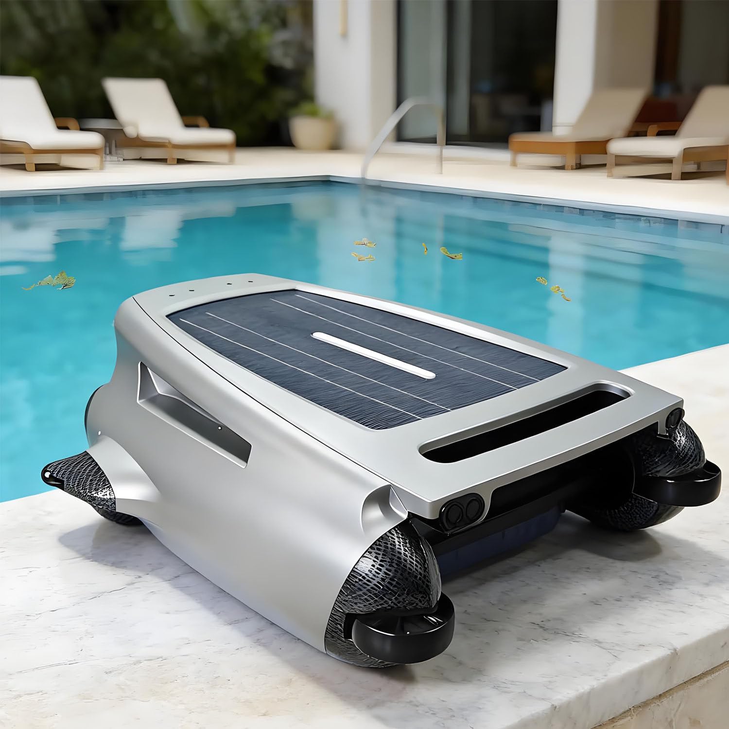 AiODiO Solar Pool Skimmer,Robotic Pool Cleaner Solar Powered, Maximum Cleaning Area of ​​200㎡，20-Hour Battery Life, Dual Charging Methods (Solar/Adapter), for Inlaid Pools.