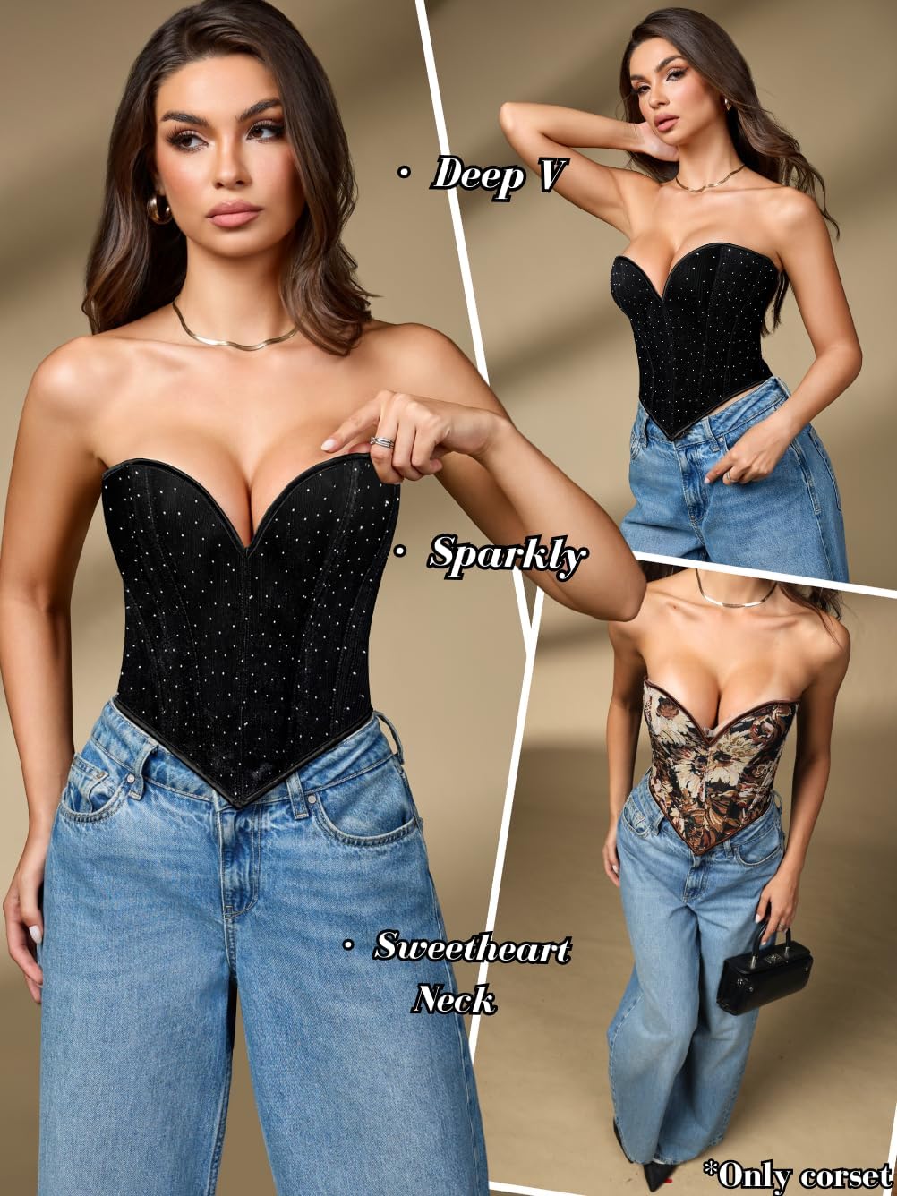 Boned Lace Up Corset Top For Women, Heart Overbust Strapless Vintage, Sexy Bustier Crop, Party Club Outfits - Image 4