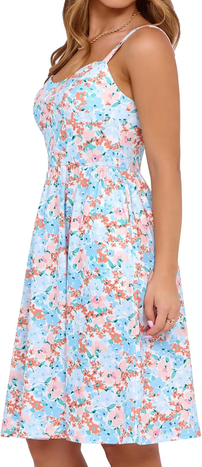 Summer Dresses for Women 2025 with Pockets Spaghetti Strap A-line Casual Beach Sundresses