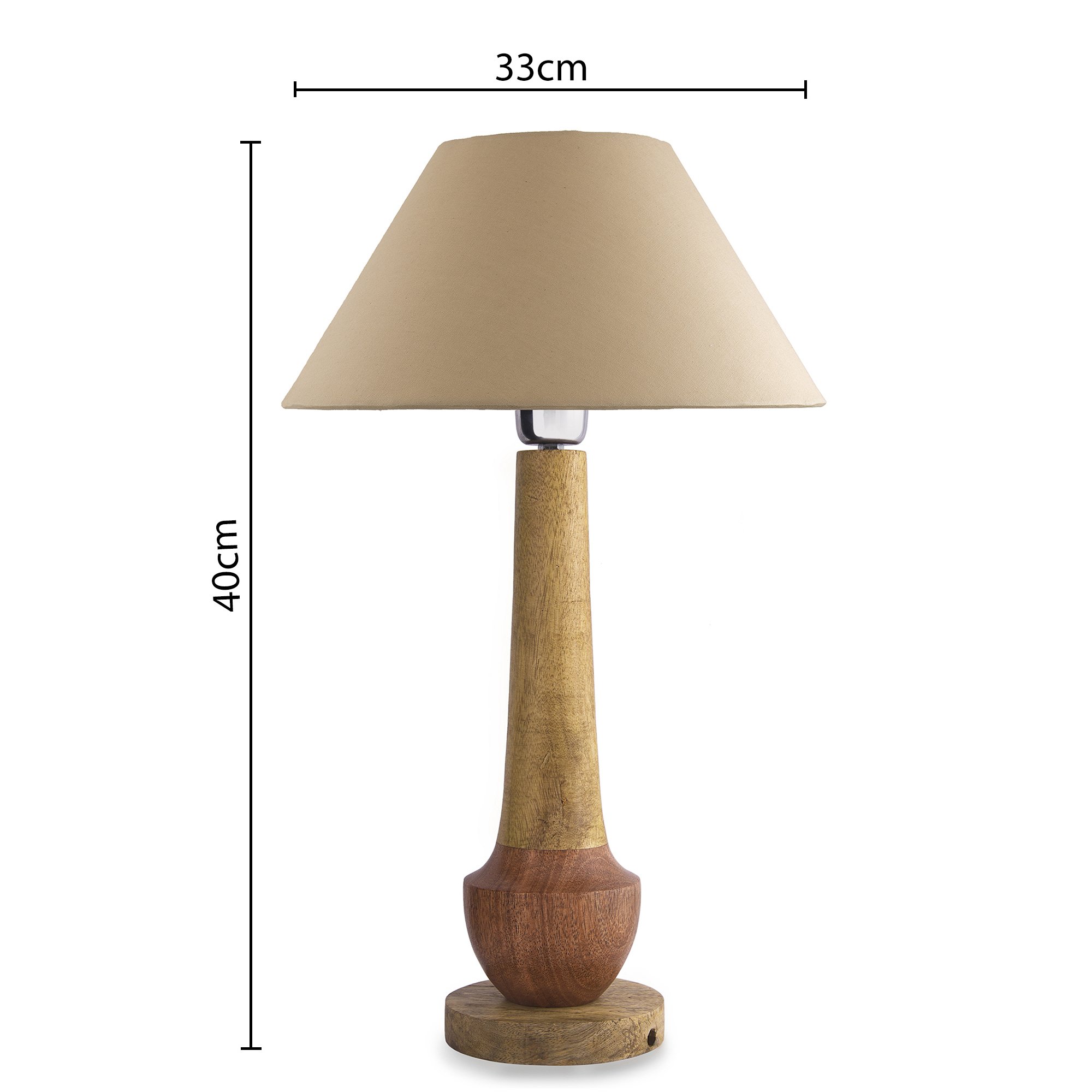Homesake® Handcrafted Wooden Table Lamp for Bedroom & Living Room|Decorative Bedside Reading Lamp with Fabric Shade, E27 Holder|Bulb Included|Classic Cubist Wooden Base for Home Décor, Golden Cone 2