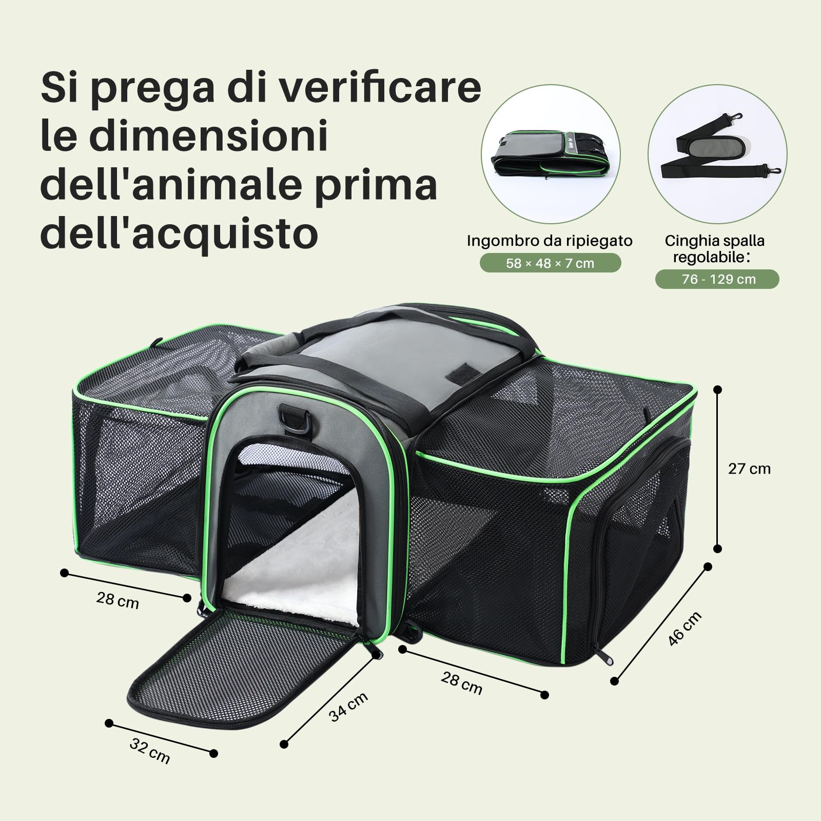 Gardner Pet Trasportino per Gatti e Cuccioli fino a 6,8 kg, Borsa da Trasporto Espandibile con Lati Morbidi, Rete Traspirante, Materiali Senza BPA - Grigio, L