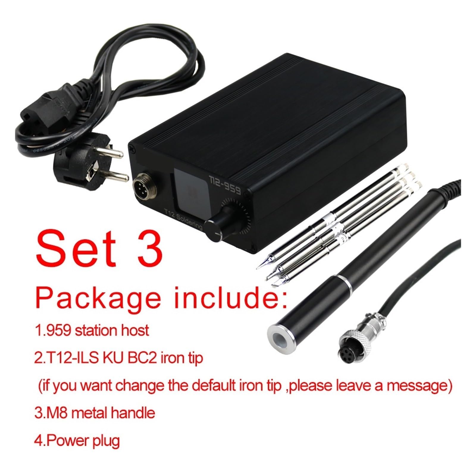 Stazione di saldatura, Stazione Di Saldatura T12-959 V5.1 Saldatore Elettronico Display Digitale Più Grande E Punta In Ferro Con Impugnatura M8 A 5 Pin(SET3)