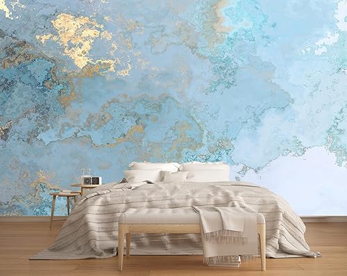 MFWFM Papel pintado abstracto Azul Oro Textura de Mármol Mural de Pared Papel pintado (No pelar y pegar)