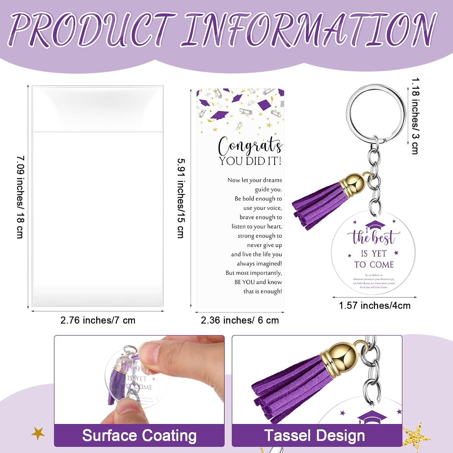Resurhang 30 Set Class of 2026 Graduation Gifts Bulk Metal Star Ballpoint Pens Acrylic Tassels Keychains Congrats Card Prom 2026 Graduation Party Favors for College High School Student Teacher(Purple)