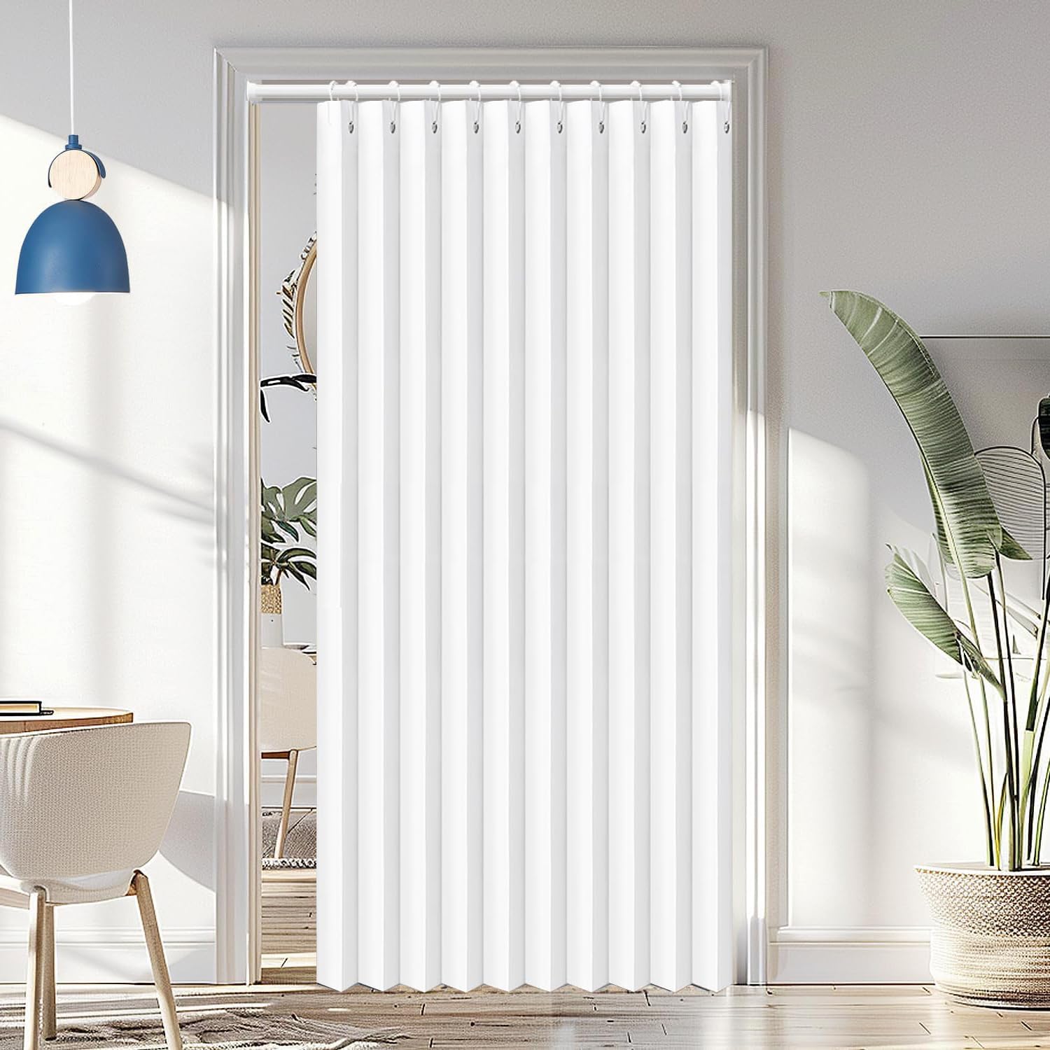 Custom privacy folding door curtains, blackout magnetic door curtains for room dividers, bathrooms, studios and bedrooms-White- W150xH240cm