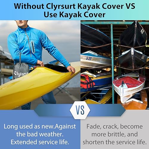 Miniatura 5 de Fundas impermeables para kayak de 10 a 16 pies para almacenamiento al aire libre, accesorios de cubierta de canoa, cubierta de lancha Oxford,