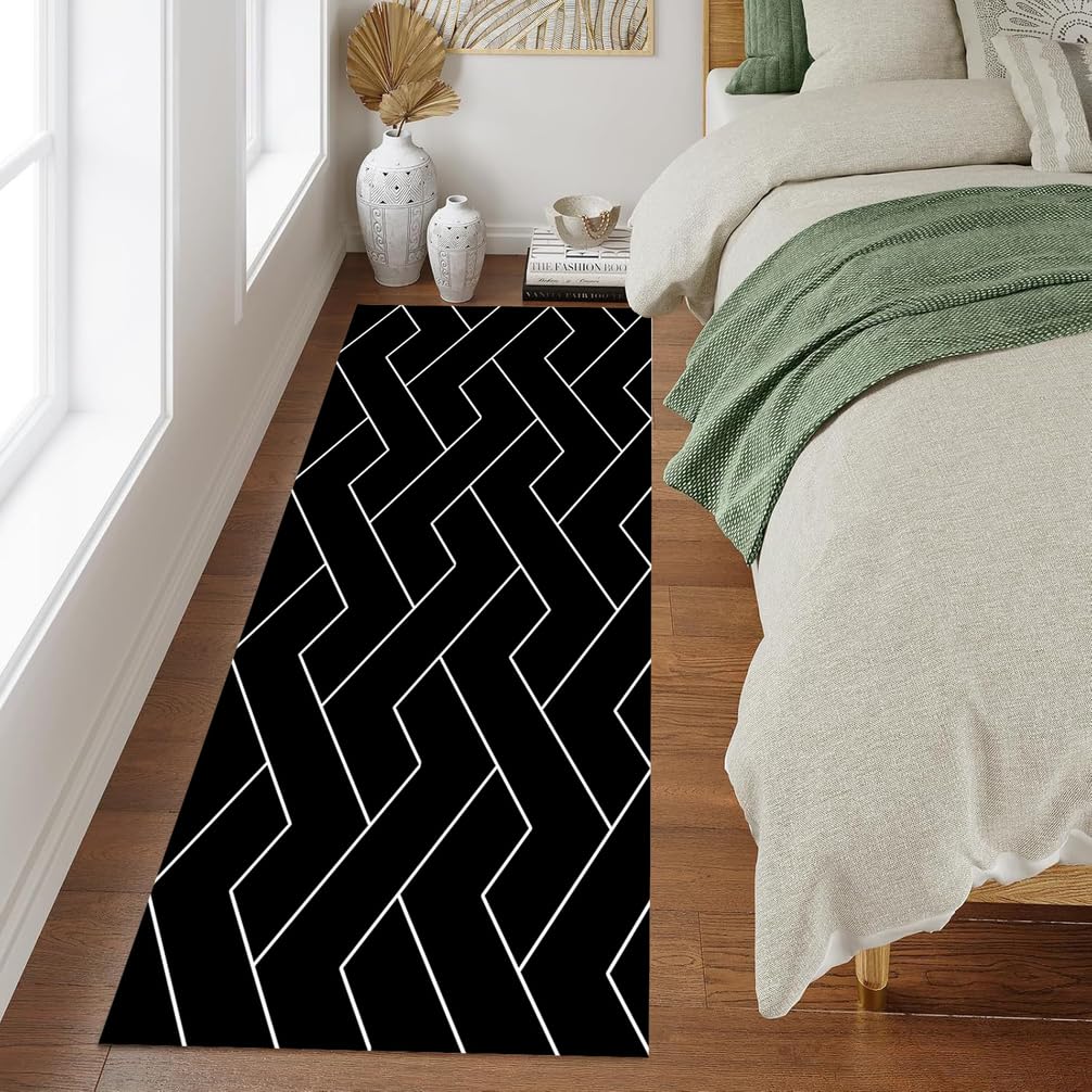 Tappeto Passatoia Antiscivolo Tappeto Corridore Lungo Nero, Bianco Lavabile in Lavatrice Tappeti Runner Passatoia per Soggiorno Camera da Letto Entrata Bagno，100 x 150 cm,Geometrici Moderni