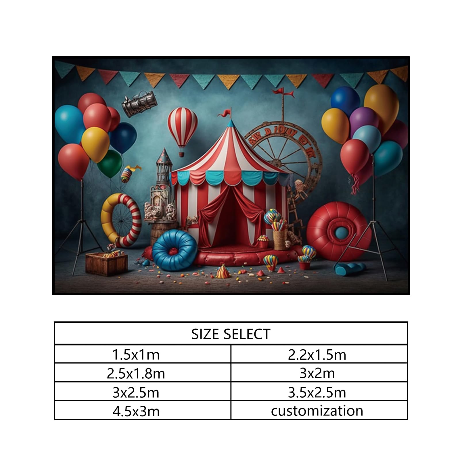 YongFoto 4,5x3m Circo Sfondo fotografico Tenda Rossa Bandiera Triangolare Pallone Stage Vintage ▾ Foto sfondo per bambini Notte di Carnevale Oggetti di scena per servizi fotografici in studio