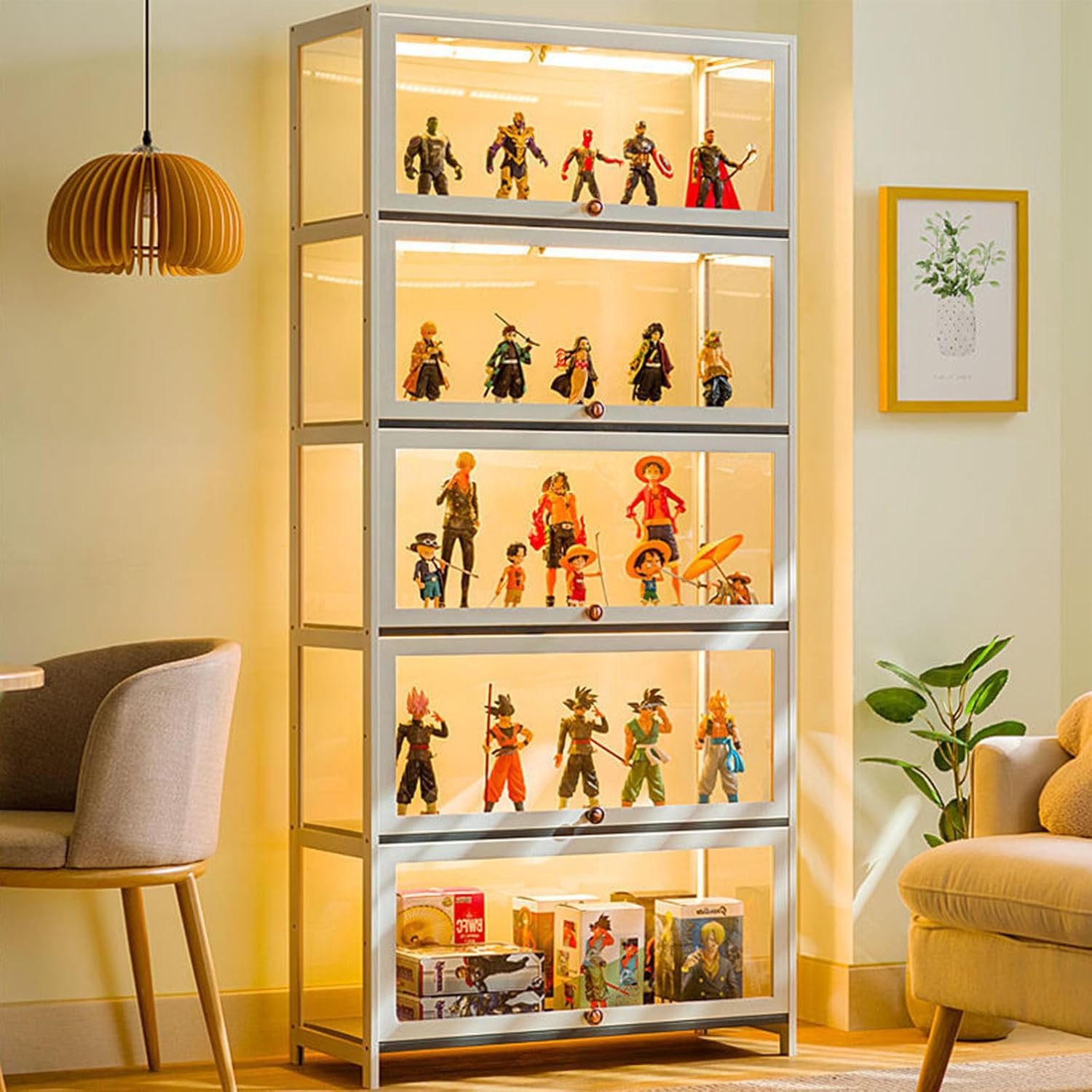 Display Cabinet Toys Display Shelf，Curio Display Cabinet, Glass Display Cabinet, Collectibles Display Cabinet, Storage Cabinets and Bookcase for Playroom, Sealed Dustproof, for Bedroom/Livin