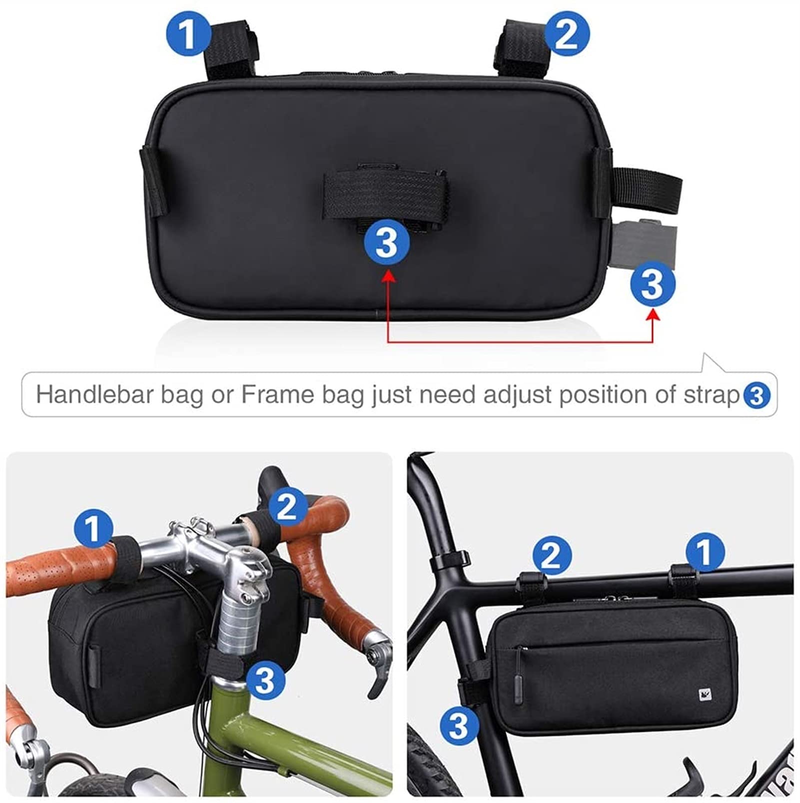 Borsa Anteriore della Bicicletta con Funzione Idrorepellente, Borsa a Tracolla Frontale Triangolo con Triangolo con Triangolo (2 PCS)(Black)