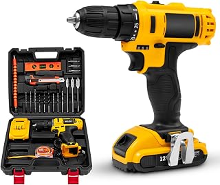 Cordless Screwdriver Set, 21V Cordless Drill with a Batteries and LED Light, 2 Variable Speed Combi Drill and Screwdriver Set for Home Use and DIY Yellow