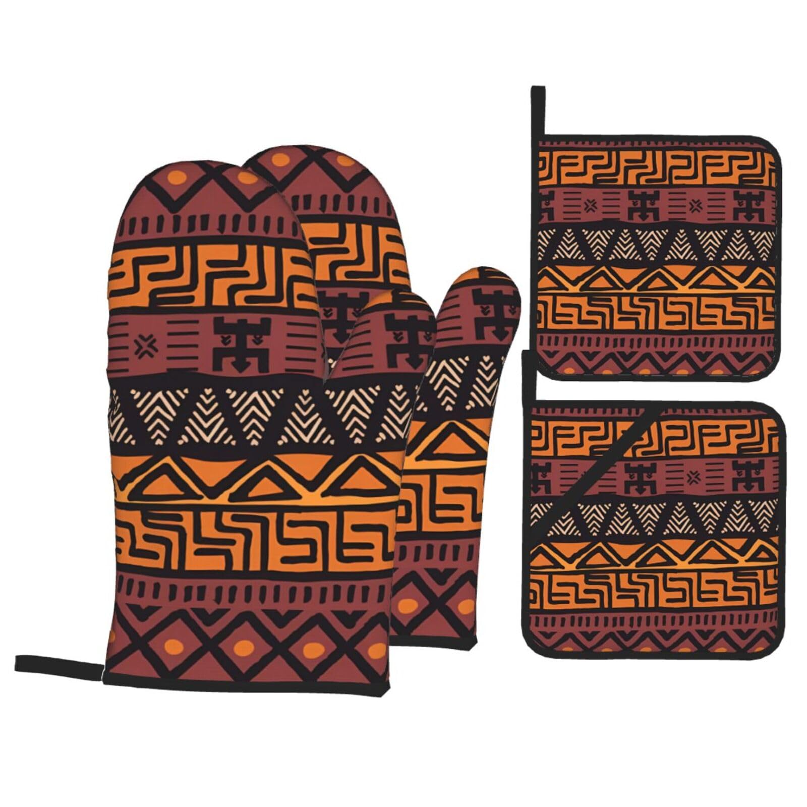 HJFCZH African Mud Cloth Tribal Prints Kitchen Covers: Waterproof Oven Layers for Safe Cooking & Easy Cleanup - 4 Piece Heat Protection Set