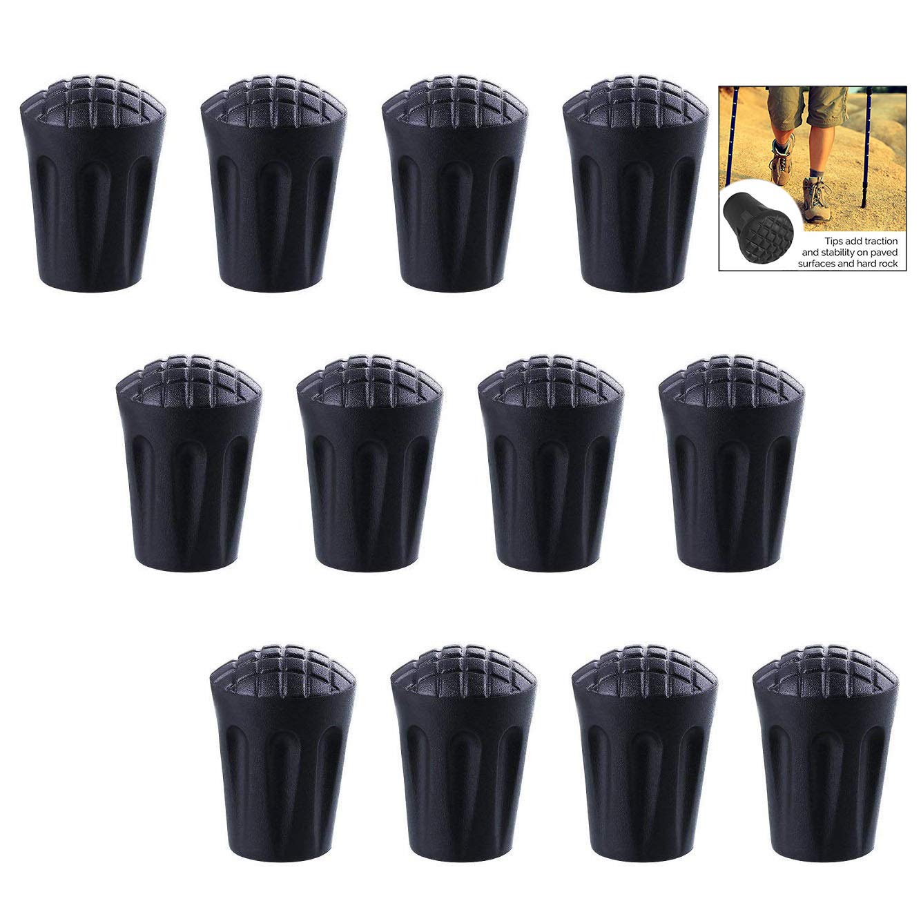 LSTK12 Pcs Walking Sticks End Cover Replacement Rubber Tip Protector for Hiking Poles(Black)