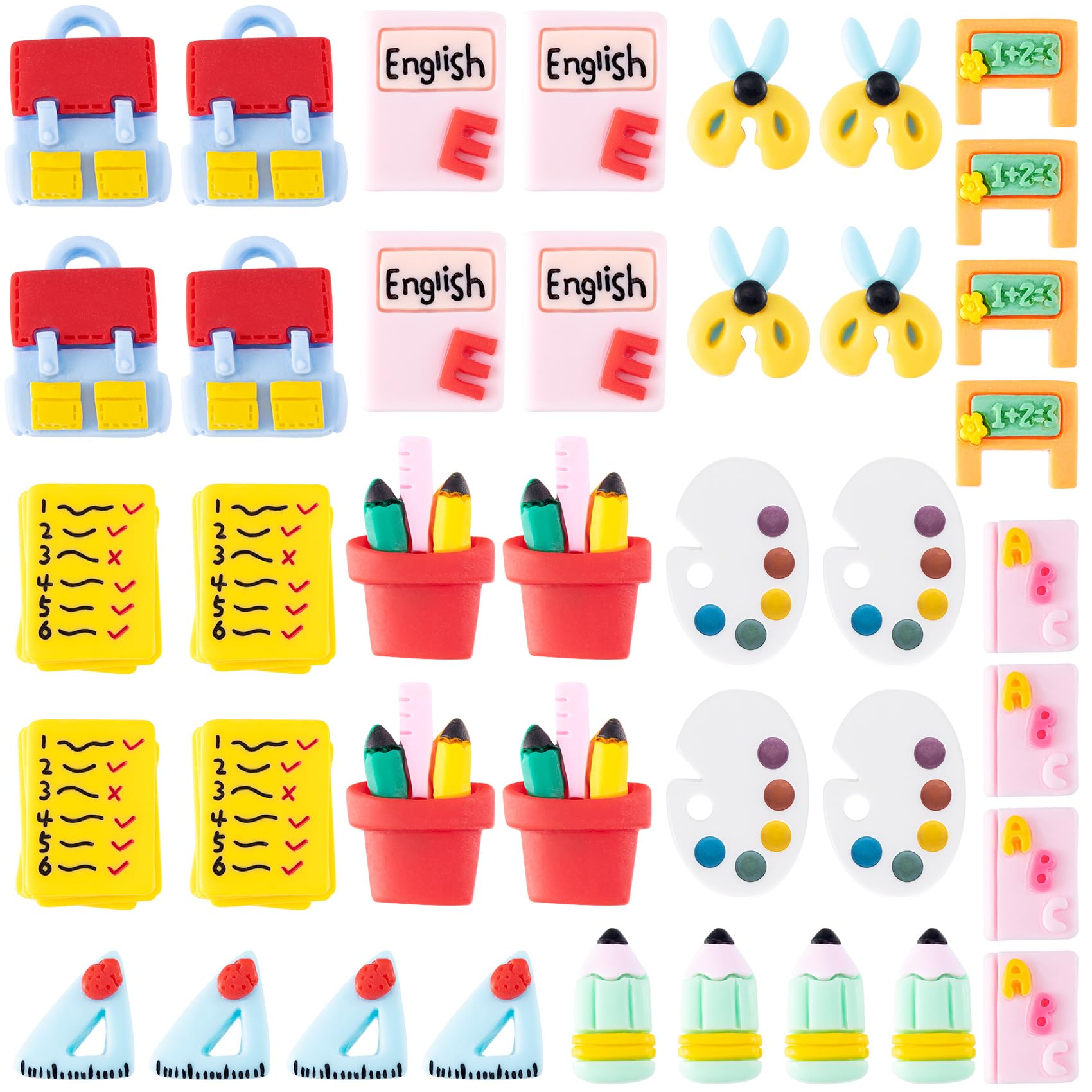 Joez Wonderful School Supplies Set, 40pcs Theme Charms - Resin Flatback Slime Charms & Loose Beads for DIY Cell Phone Case, Photo Frame, Hairpin, Key Chain