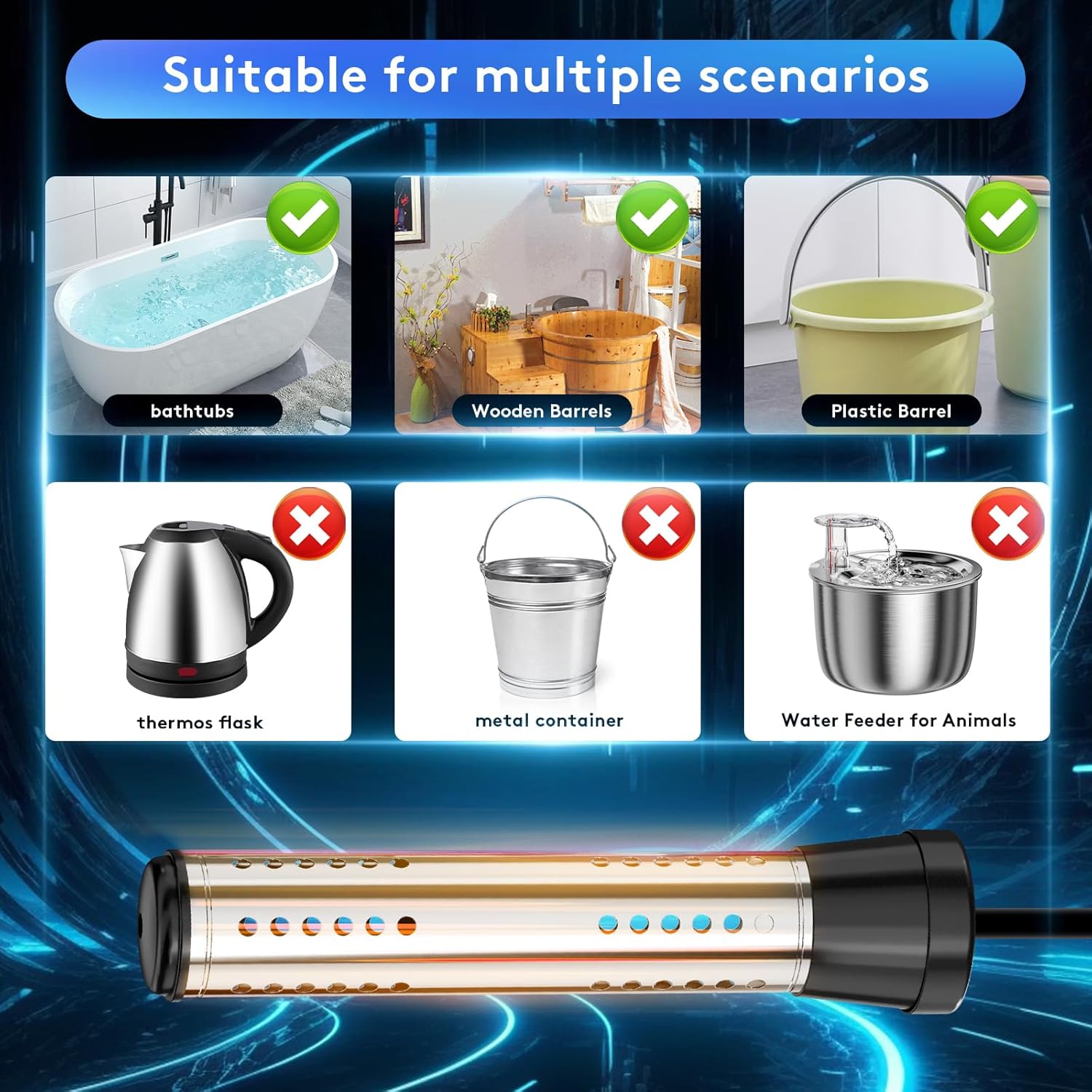 Water Heater and Immersion Water Heater Switch Control- Dry Burn Protection for Bucket Heater,Bathtub Heater, Pool Heater,Bucket Heater 5 Gallon 2000W-Water Heater Electric