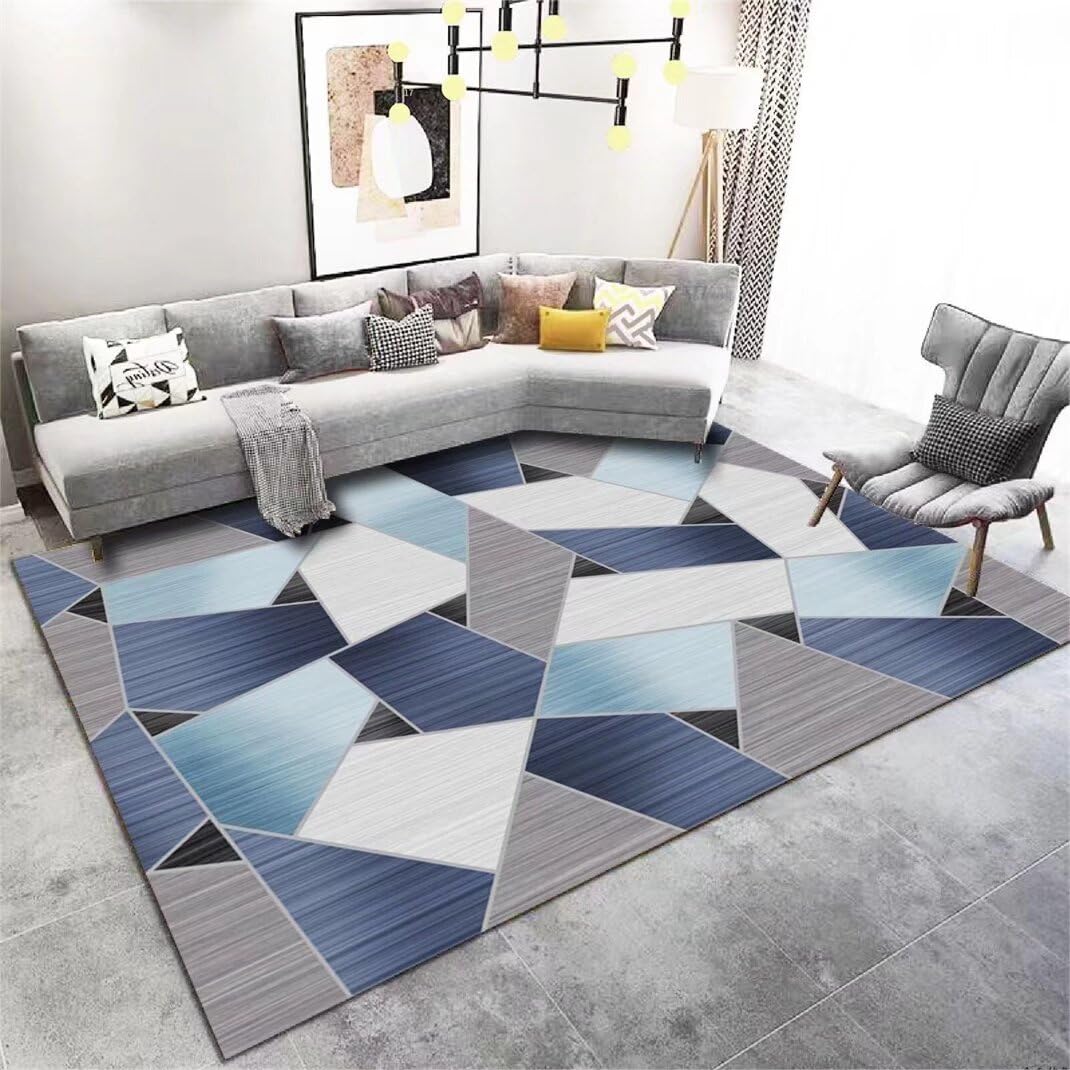 Tapis de chambre lavable en machine et antidérapant bleu moderne 50x80cm