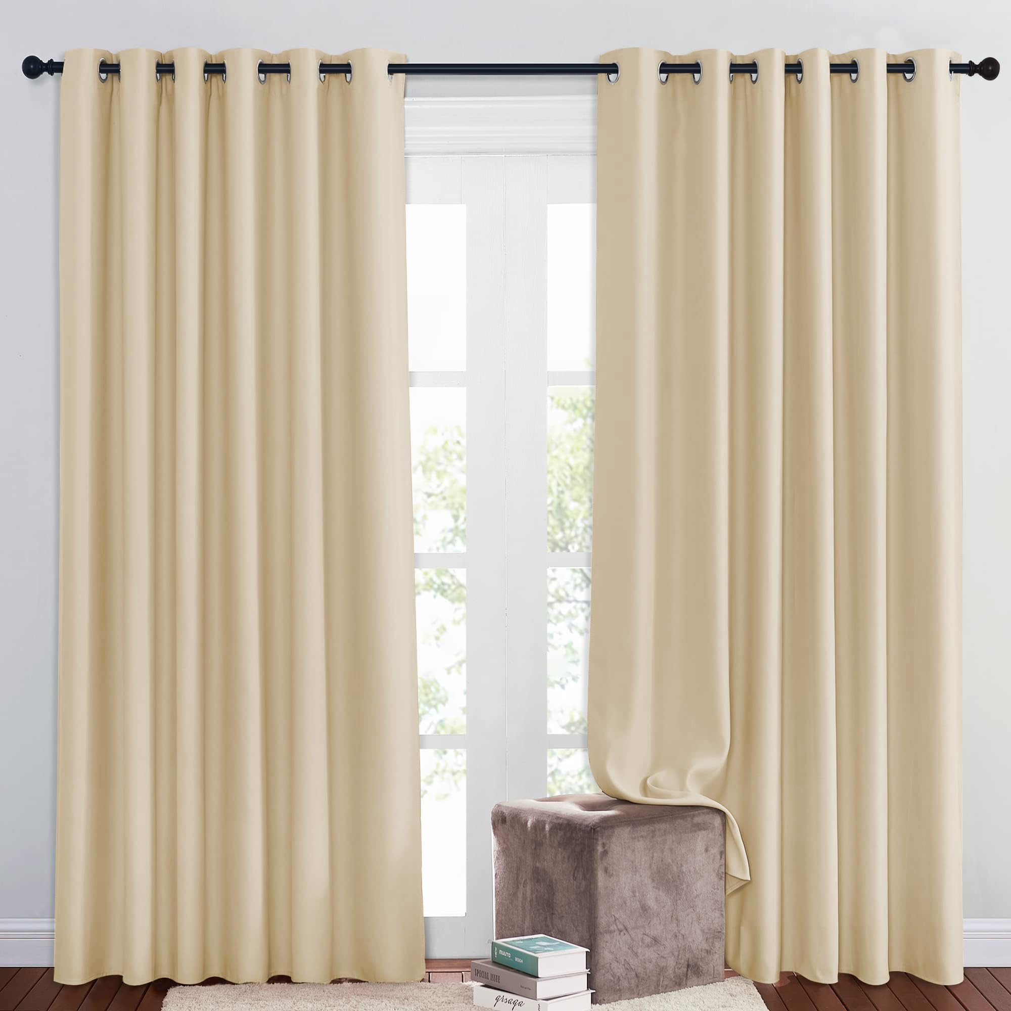 PONY DANCE Extra Wide Beige Thermal Curtains with Eyelet for Living Room Energy Saving Black Out Curtains for Bedroom/Hotel/Lounge Drapes, 2 Panels, W90 x L84 Inch, Beige — image 1