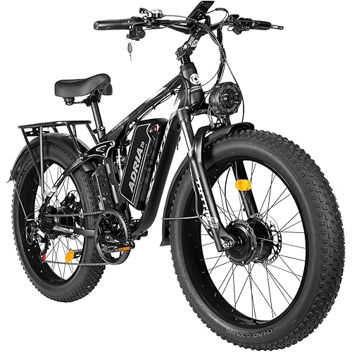 TUTTIO Electric-Bike for Adults-Men, 210NM Dual Motor Ebike, 52V Removable Battery Hunting-Ebike, Long Range Dirtbike, 26" Fat Tire Electric Bicycle, Full Suspension Mountain Bike for Off-Road Snow