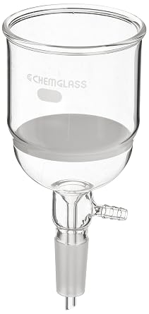 Chemglass CG-1406-25 Glass Buchner Filtering Funnel with Medium Frit, 350mL Capacity, 24/40 Lower Vacuum Assembly
