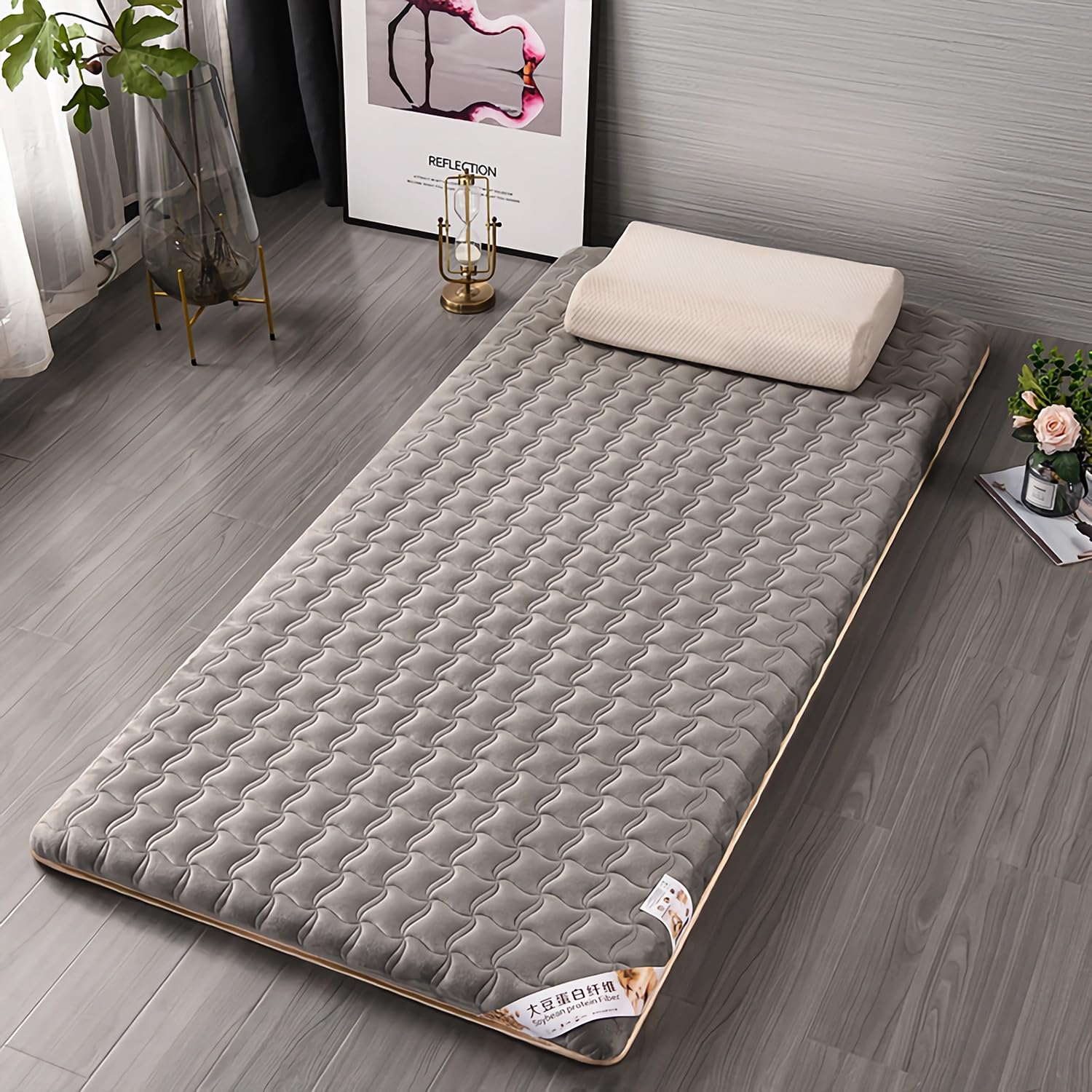 LXJDDLD Japanese Futon Mattress Foldable Mattress,Kids Floor Mattress for Sleeping,Roll Up Mattressmat,Shiki Futon Portable Sleeping Pad for Tent Camping,Guest Bed,Gray,180x200cm 71x79in
