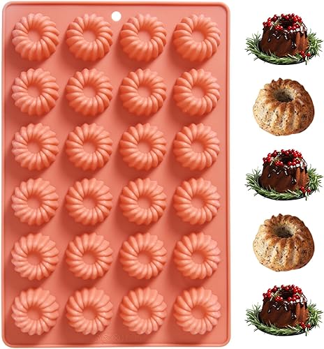 Mini molde de silicona para tartas Buntz, molde de silicona para hornear con anillo de tubo acanalado antiadherente de 24 cavidades para mousse,