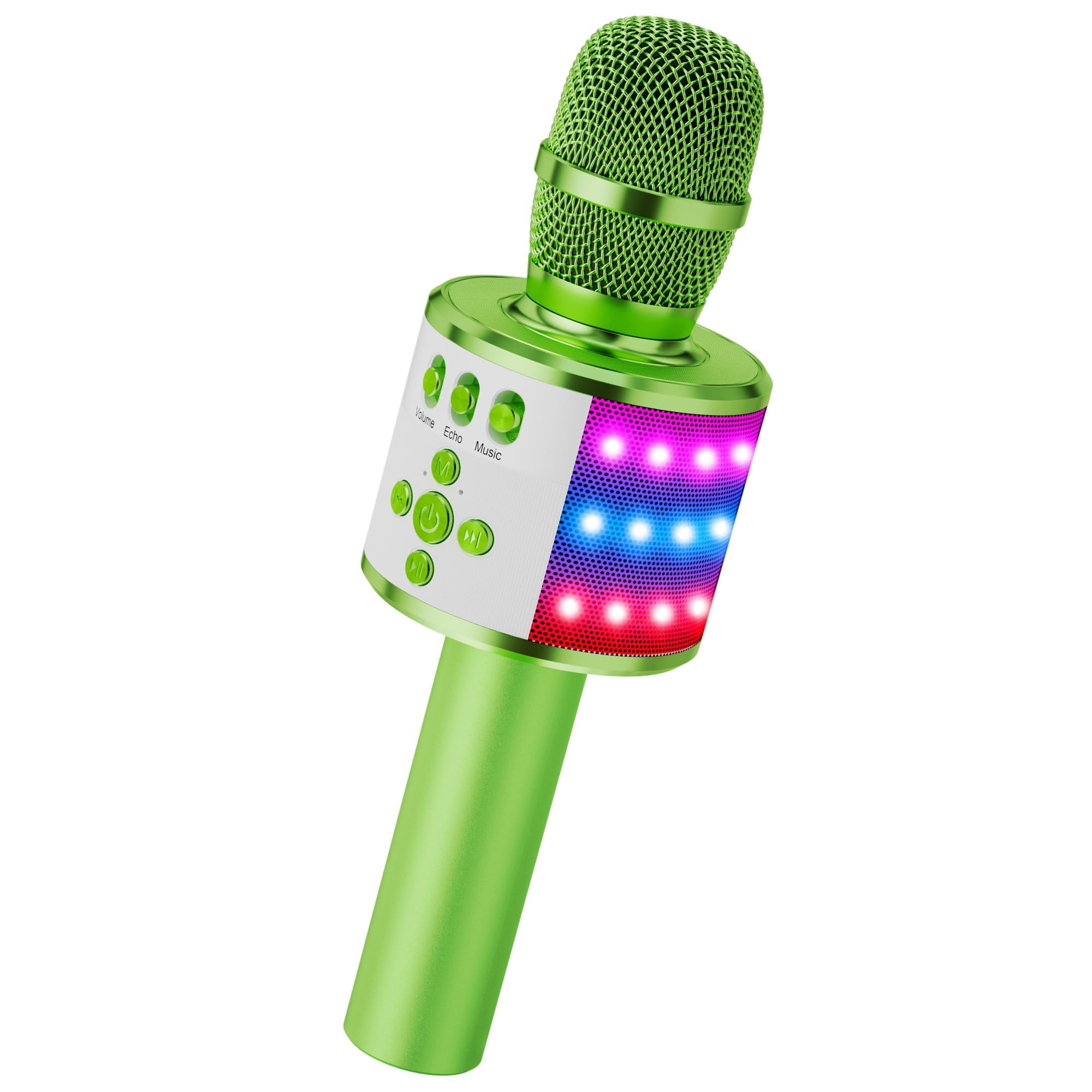 BONAOK Karaoke Microphone for Kids &amp; Adults - Bluetooth Microphones Singing Mic with Disco Lights, Echo Effect, Built-in Speaker Portable Karaoke Player for Party Travel Gifts Q78(Green)