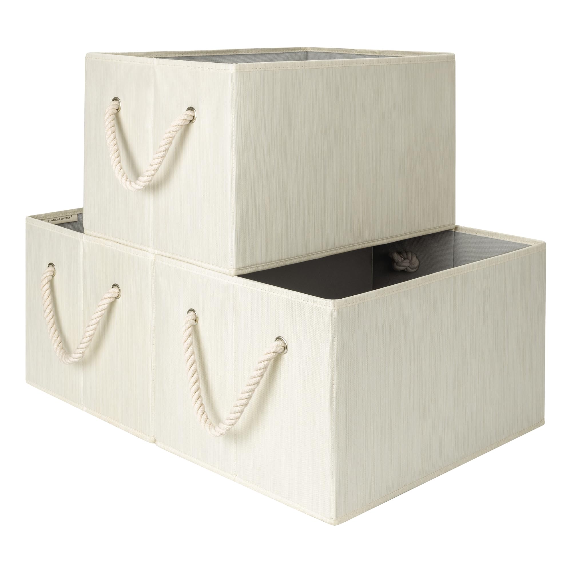 storageworks storage baskets for shelves, foldable fabric closet storage bins with handles, fabric storage bins clothes organizer, beige, white & ivory, 3-pack, extra large