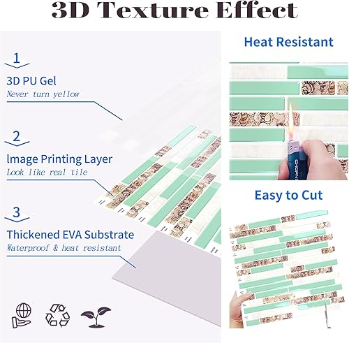 Miniatura 8 de 10 hojas de azulejos autoadhesivos para salpicaduras de 12 x 12 pulgadas, para cocina, baño, decoración de pared, estilo costero, playa, color beige