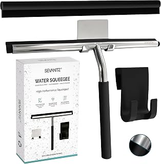 Limpiacristales de ducha de 25,5 cm, metal para ventanas, accesorios de baño, extractor de ducha con soporte, para ducha, cristal y espejo, color negro