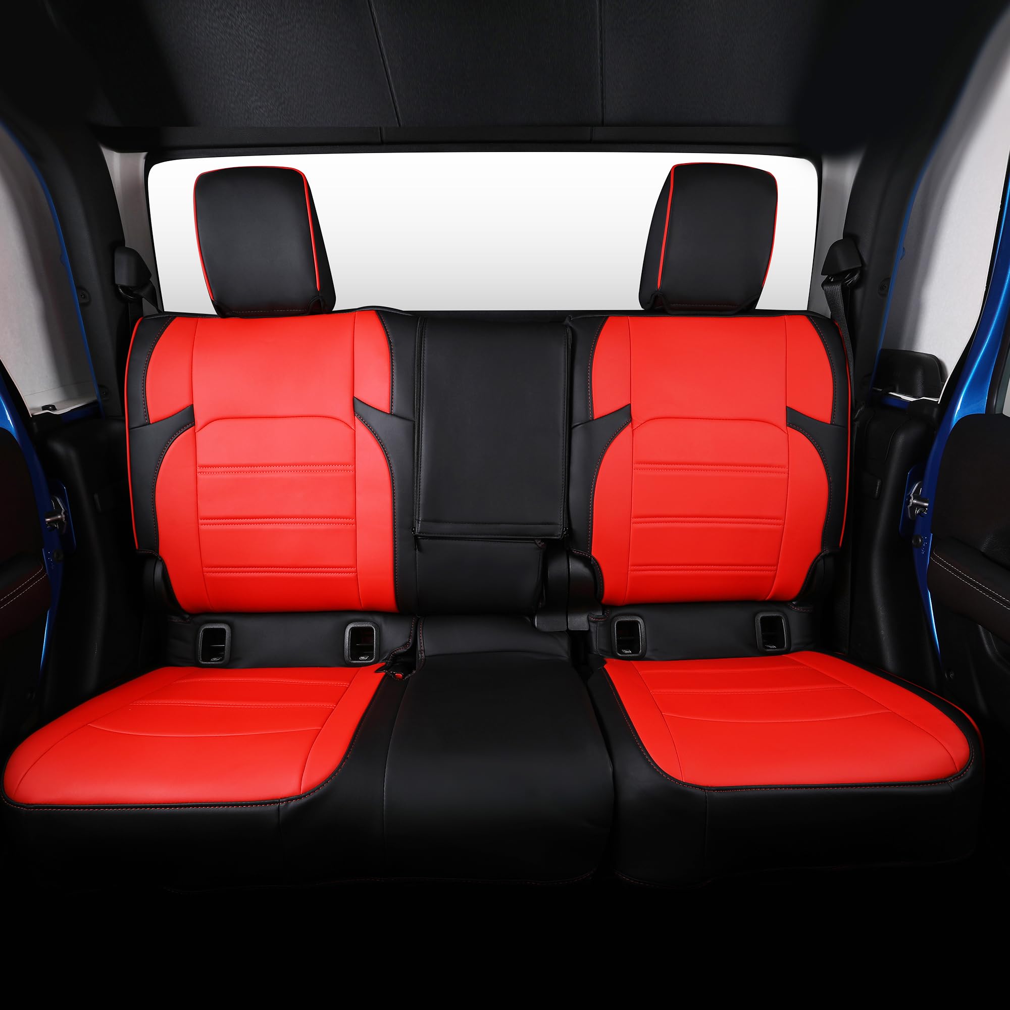 Jeep Gladiator Seat Covers - Premium Quality Faux Leather, Waterproof, Scratch-Resistant, Custom Fit for Jeep Gladiator 2020, 2021, 2022, 2023 (Black+Red)