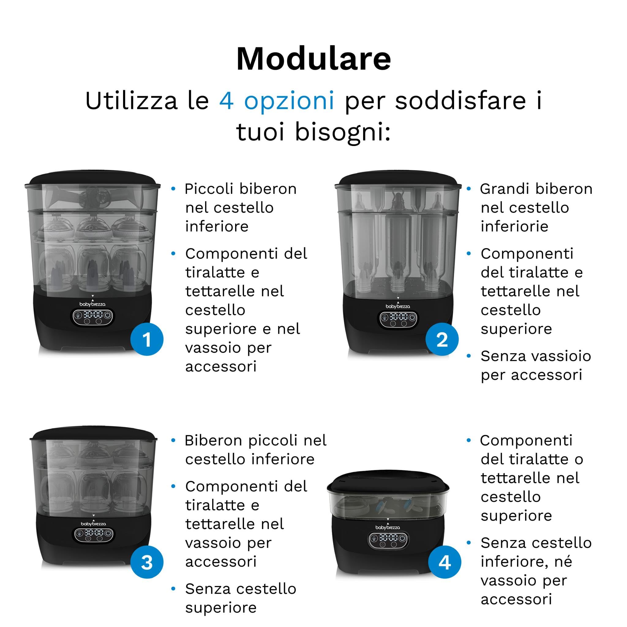 Baby Brezza Sterilizer Dryer Advanced – Sterilizzatore a Vapore per Biberon 4 in 1-33% più veloce, extra capiente con Filtro HEPA – Asciuga Biberon e Sterilizzatore Neonato universale