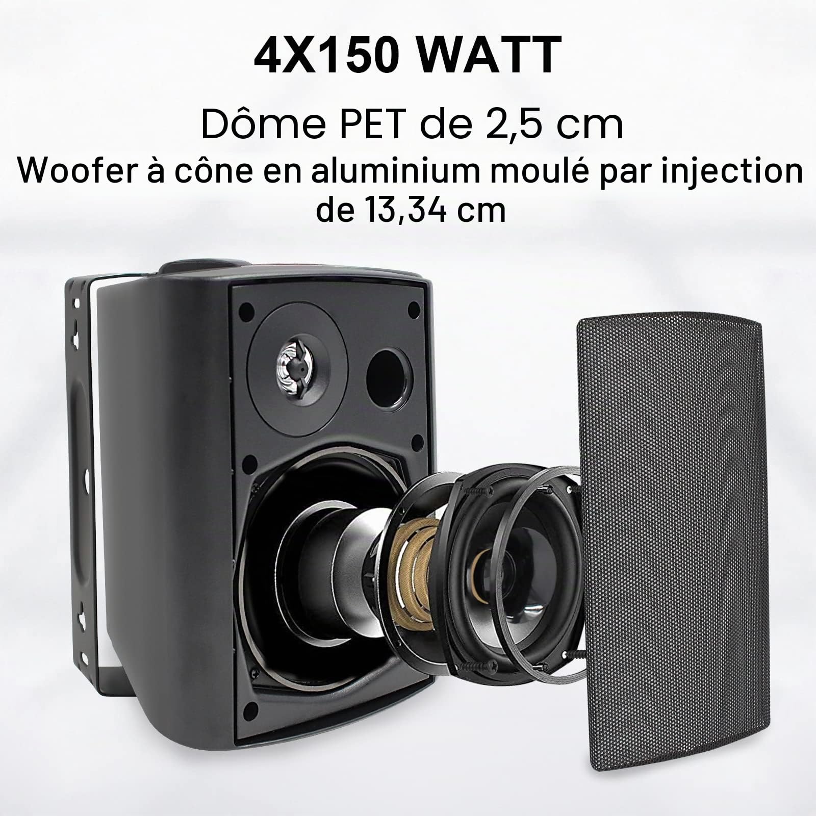 STUDIOFINIX 600Watts Etanche Enceintes d'extérieur Bluetooth 5.25 Pouces Haut-parleurs Extérieurs étanches pour intérieur extérieur(4 Haut-parleurs，Noir)