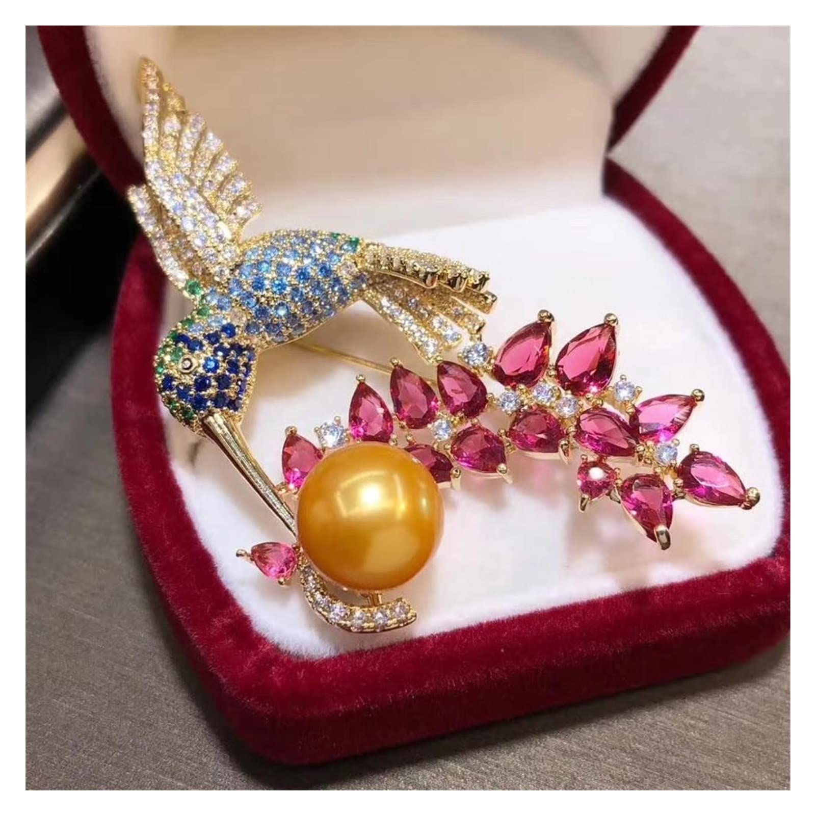 WXKAGF Broche de Perlas D925, joyería Fina con Relleno de Oro, Broche de Perlas Doradas de Agua Dulce de 11-12mm para Mujeres, Broche de Regalos Finos