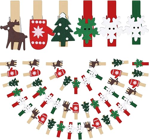 Boao Clips de madera de Navidad, clips de fotos para árbol de Navidad, guantes de alce, pinzas de nieve para la ropa, clavijas de fotos para el