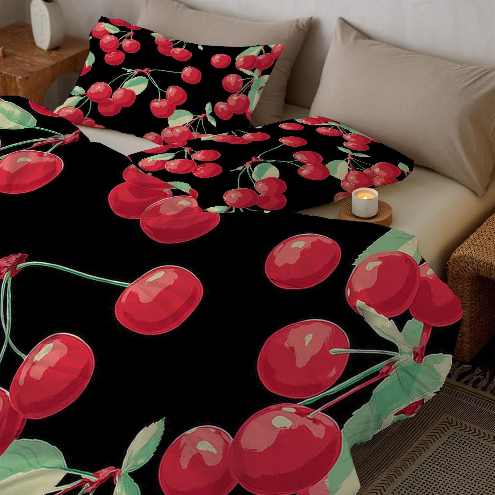 Ensemble literie cerise et parure de lit fruits de dessin animé en dimension 220x240cm