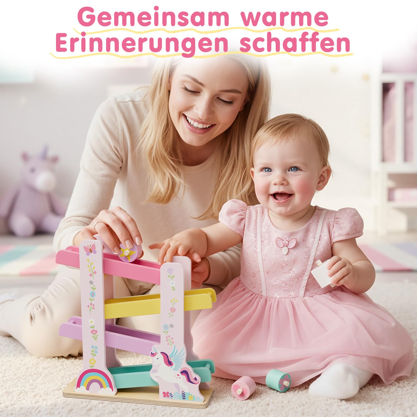 Lehoo Castle Kugelbahn Holz ab 1 Jahr, Einhorn Spielzeug ab 1 2 Jahre Mädchen, Holzspielzeug Baby, Geschenk 1 Jahr Mädchen