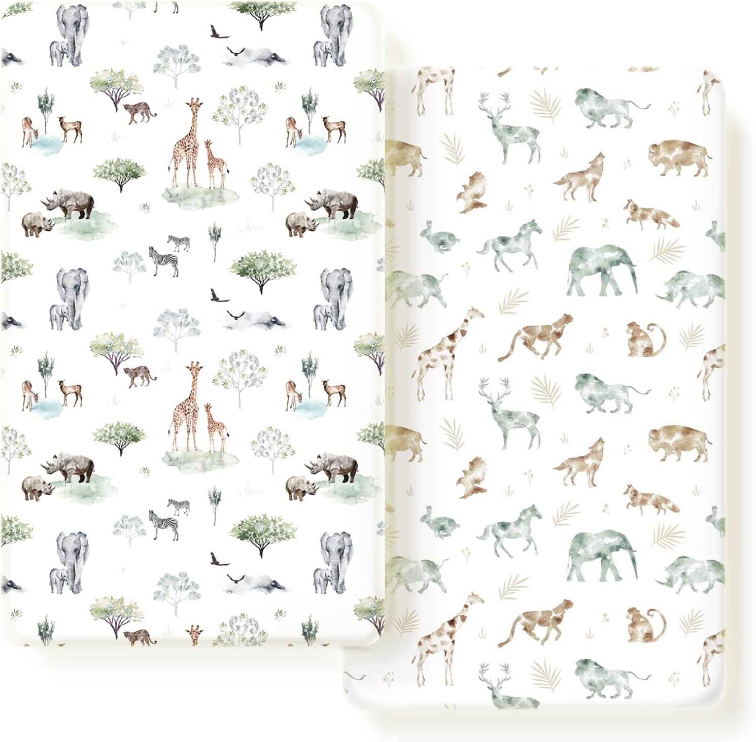 Stretch Ultra Soft Jersey Knit Fitted Crib Sheets Set 2 Pack，Fit All Standard Crib Mattress Pads Safe and Snug, Crib Fitted Sheet for Baby, Stylish African Savannah Animals Pattern