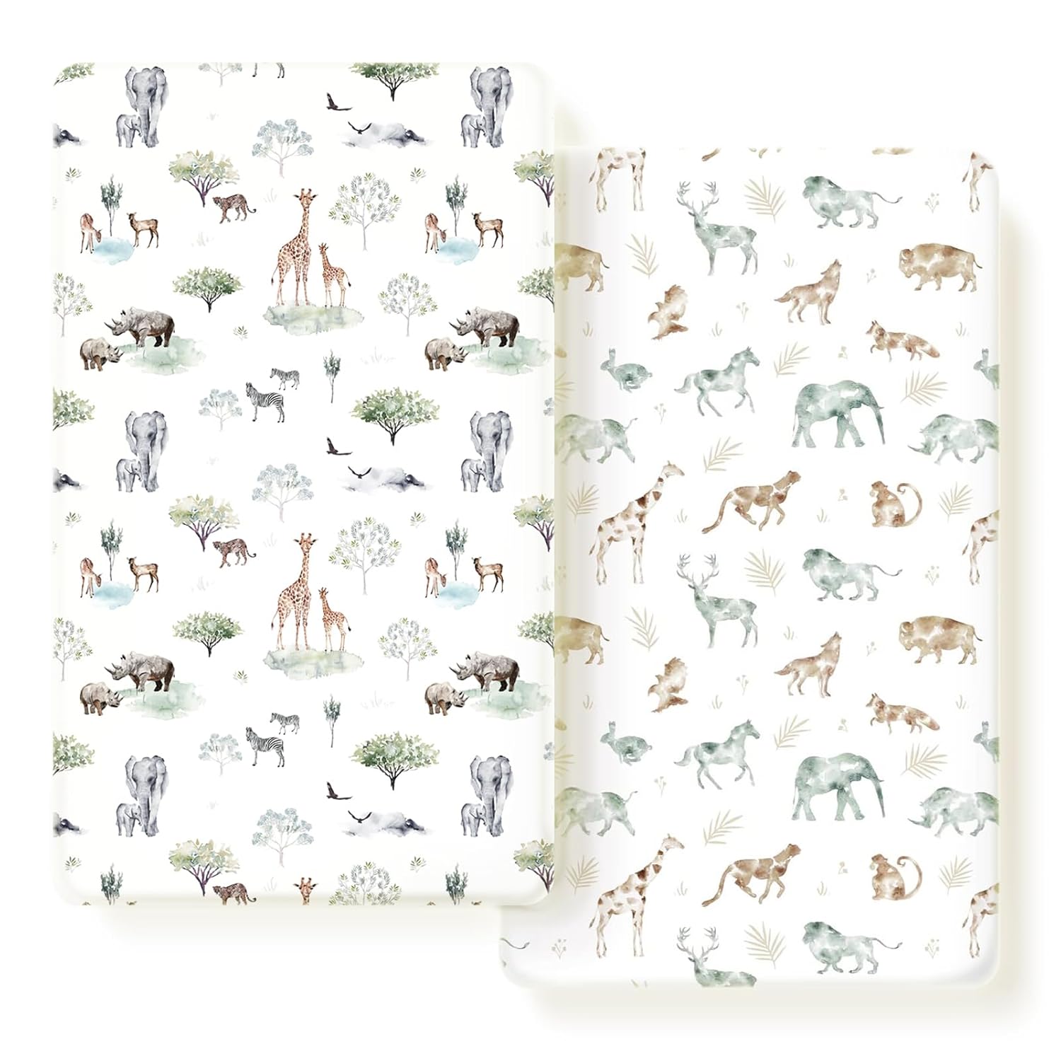 Stretch Ultra Soft Jersey Knit Fitted Crib Sheets Set 2 Pack，Fit All Standard Crib Mattress Pads Safe and Snug, Crib Fitted Sheet for Baby, Stylish African Savannah Animals Pattern