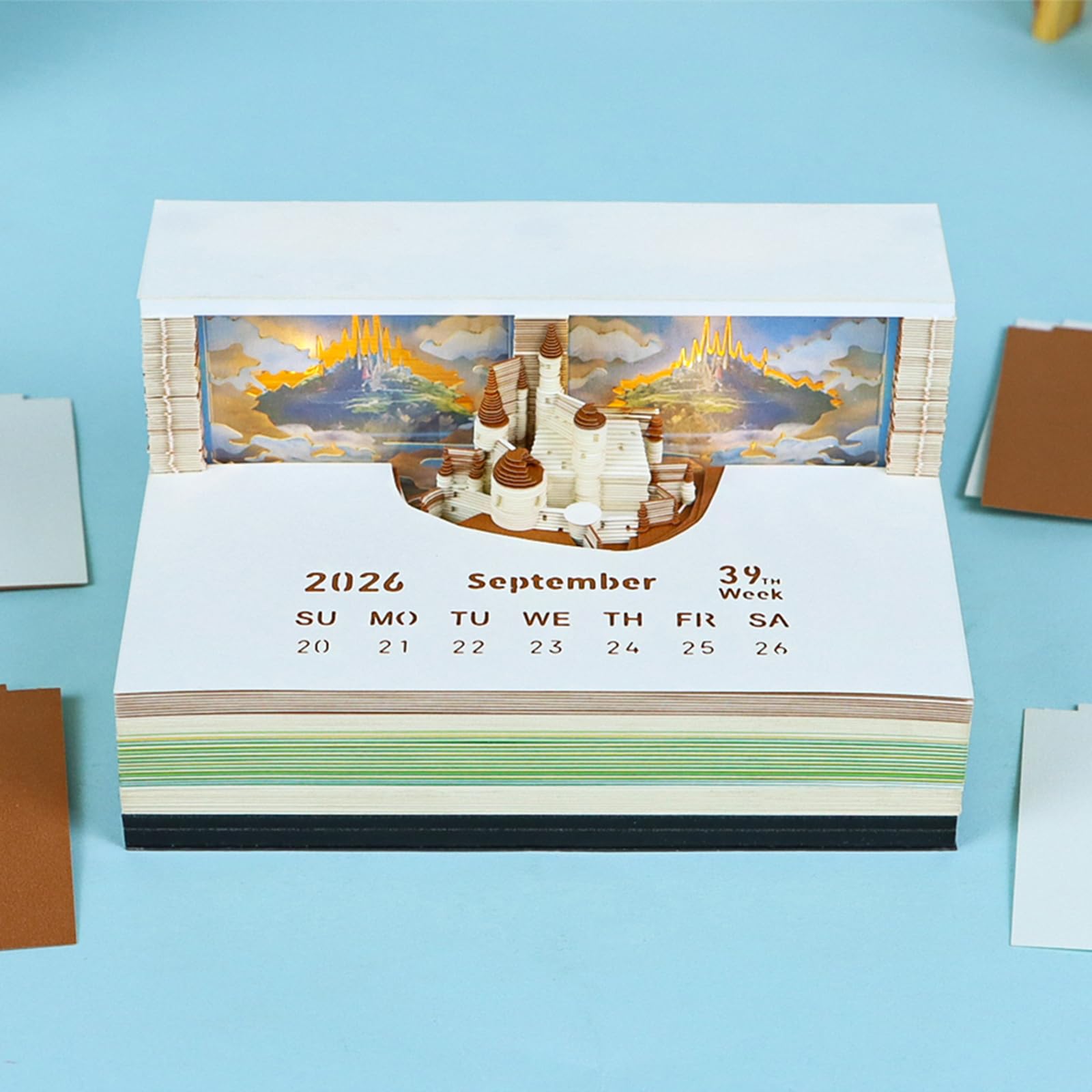 Calendario da tavolo portatile Heaven Alcazar alimentato a batteria illuminato per uso notturno Calendario cartaceo speciale