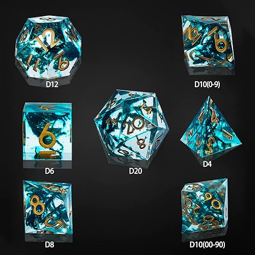 Miniatura 5 de DND - Juego de dados de borde afilado, 7 piezas de dados poliédricos DND con exquisito embalaje de caja de hoja, ideal para juegos de rol y juegos