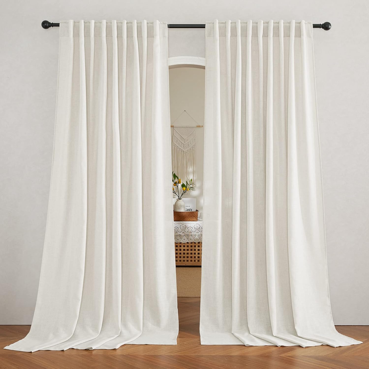 RYB HOME Faux Linen Blended Sheer Curtains, Light Filtering Ariy Vertical Sheers Half Privacy Window Covering for Sliding Glass Door Balcony Terrace Sun Room Beach, Linen, Wide 70 x Long 95, 2 Panels 70"W x 95"L (Pack of 2) Linen