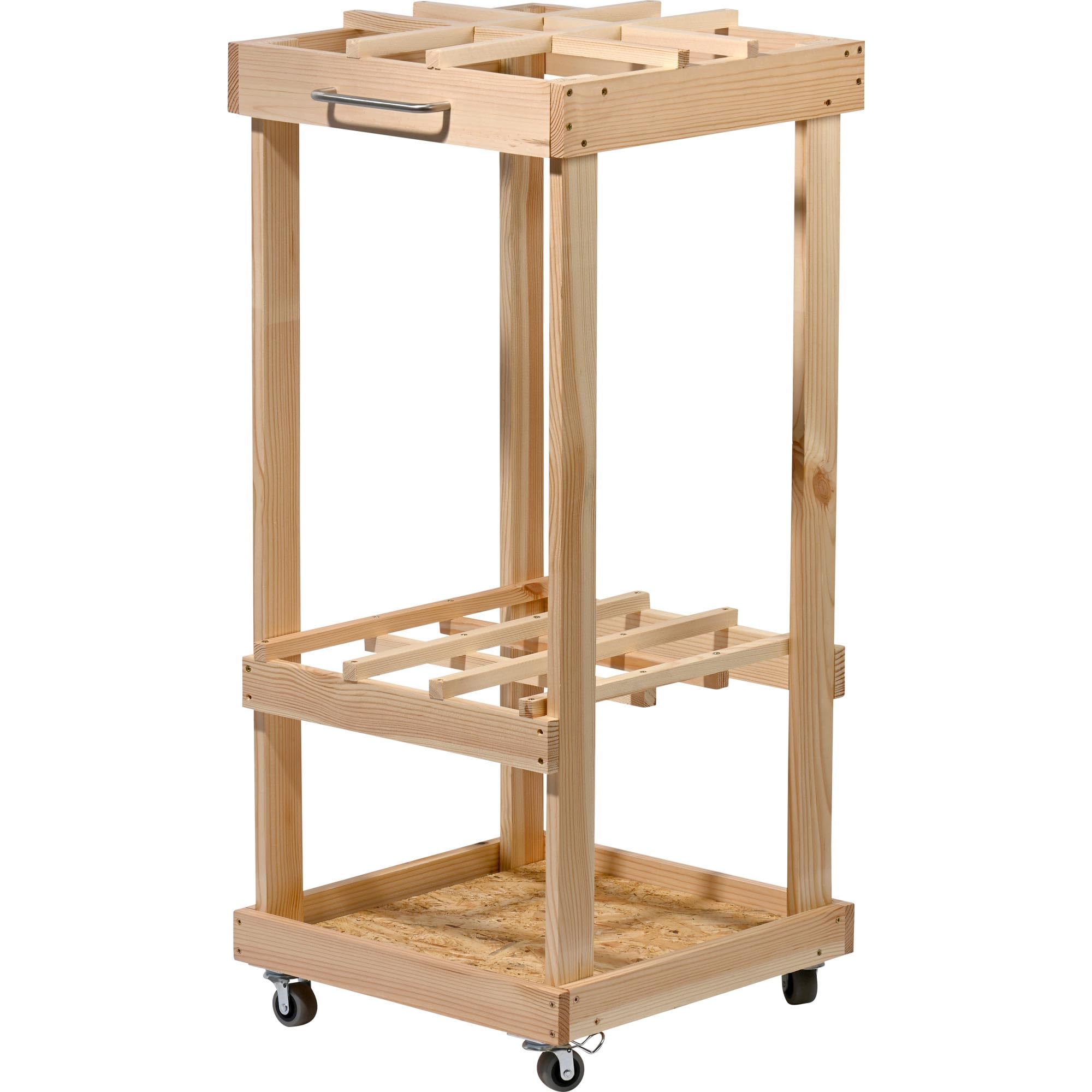 dobar® Organizador de herramientas de jardín con ruedas - Soporte móvil de madera para herramientas de jardín - Estante de herramientas de jardín enrollable para jardín, garaje y cobertizo - 38 x 38 x