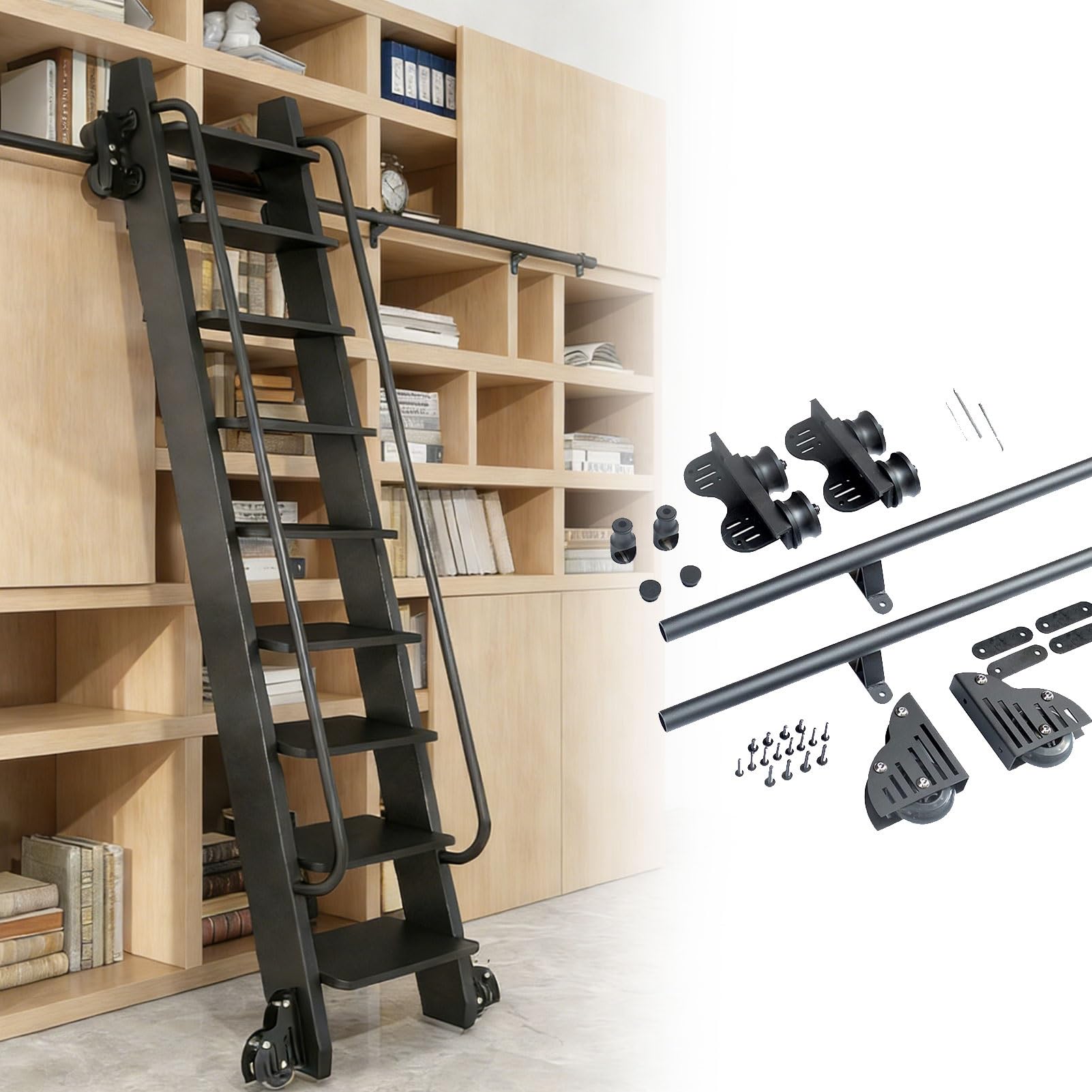 Kit quincaillerie échelle coulissante 5m pour bibliothèque et maison