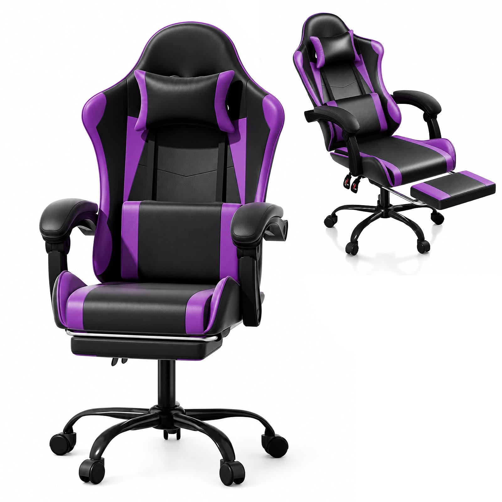 Athena Collection Ergonomic Gaming Chair with Footrest, Purple