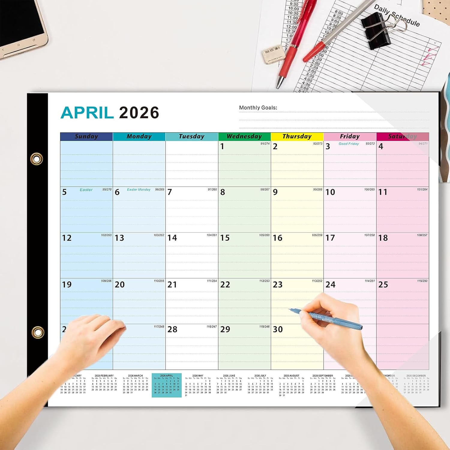 2026-2027 Desk Calendar - 22" x 17", 18 Month Calendar Jan 2026 - Jun 2027, Large Monthly Desktop Calendar with Daily Blocks, Thick Paper, Corner Protectors - Colorful (3 Stickers Included)