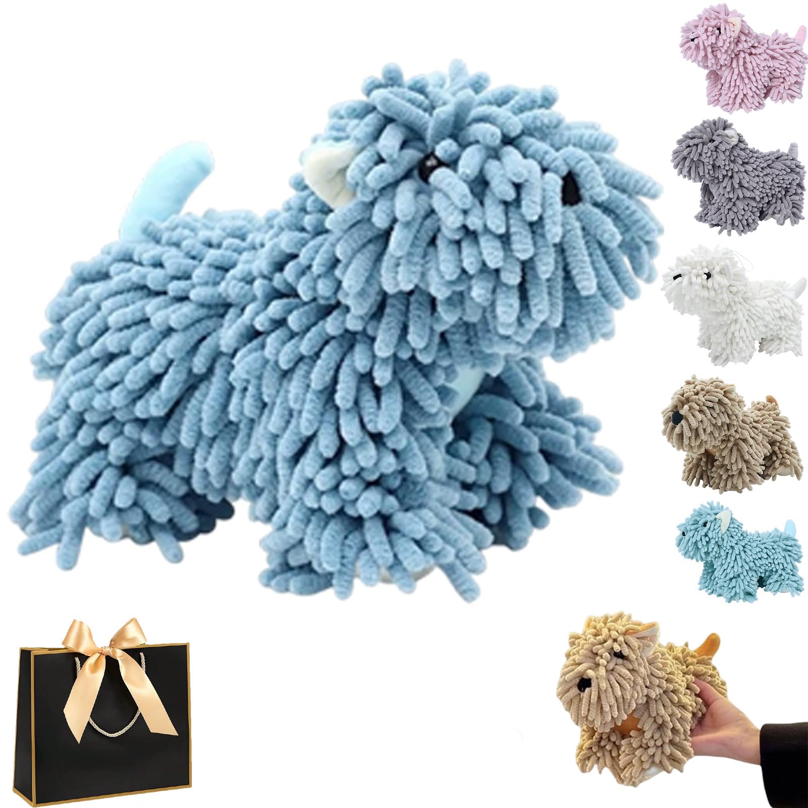 fjaldjfu Puppy Shaped Chenille Hand Towel, Cute & Functional Soft Puppy-Themed Dog Shaped Hand Towel, Fluffy Absorbent Decorative Fuzzy Ball Hanging Towels for Bathroom, Washstand (blue)