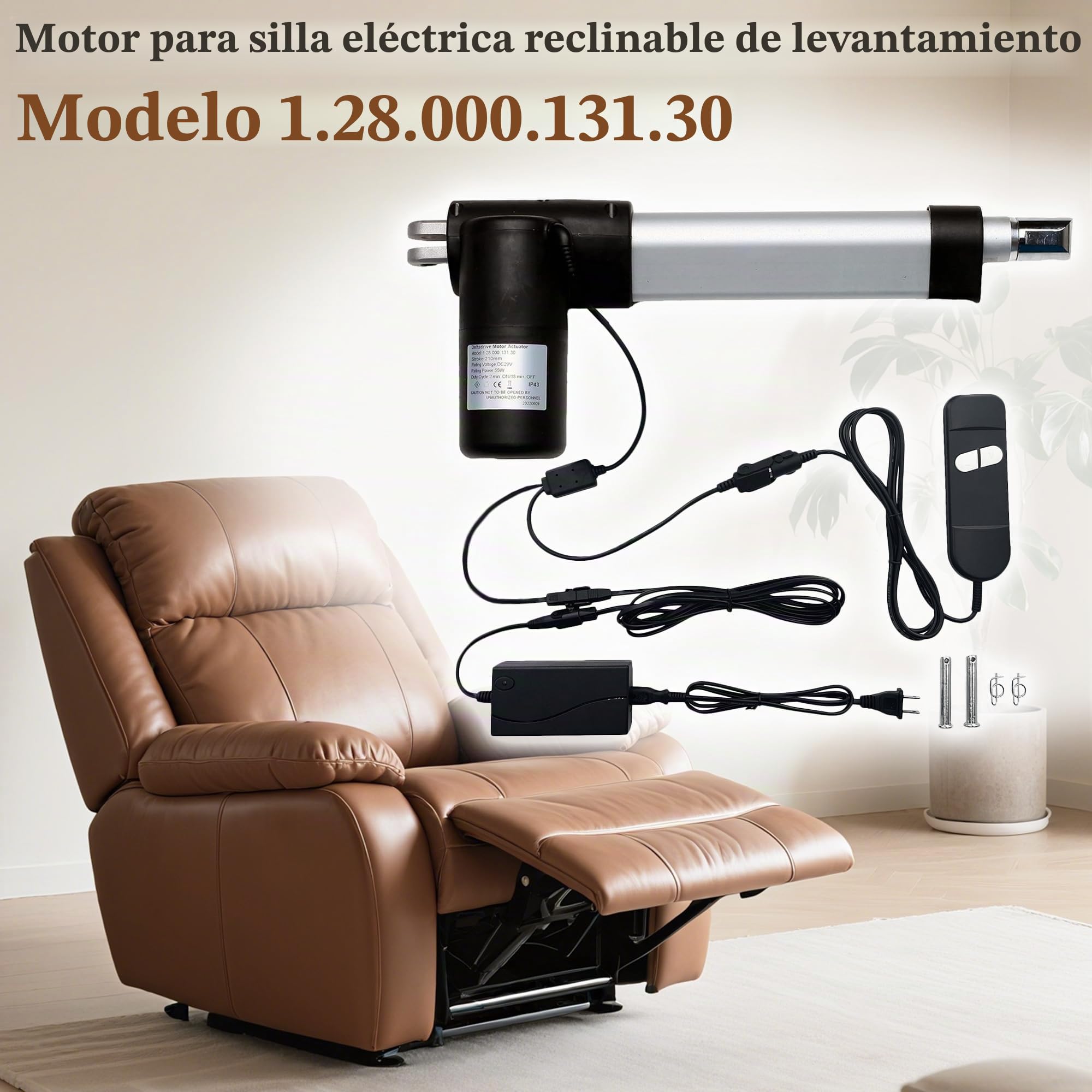 Power Recliner Deltadrive 1.28.000.131.30 - Kit de actuador de motor para silla elevadora | Tamaño mínimo de instalación: 389 mm, carrera: 210 mm, repuesto del actuador lineal del motor de sofá eléctrico