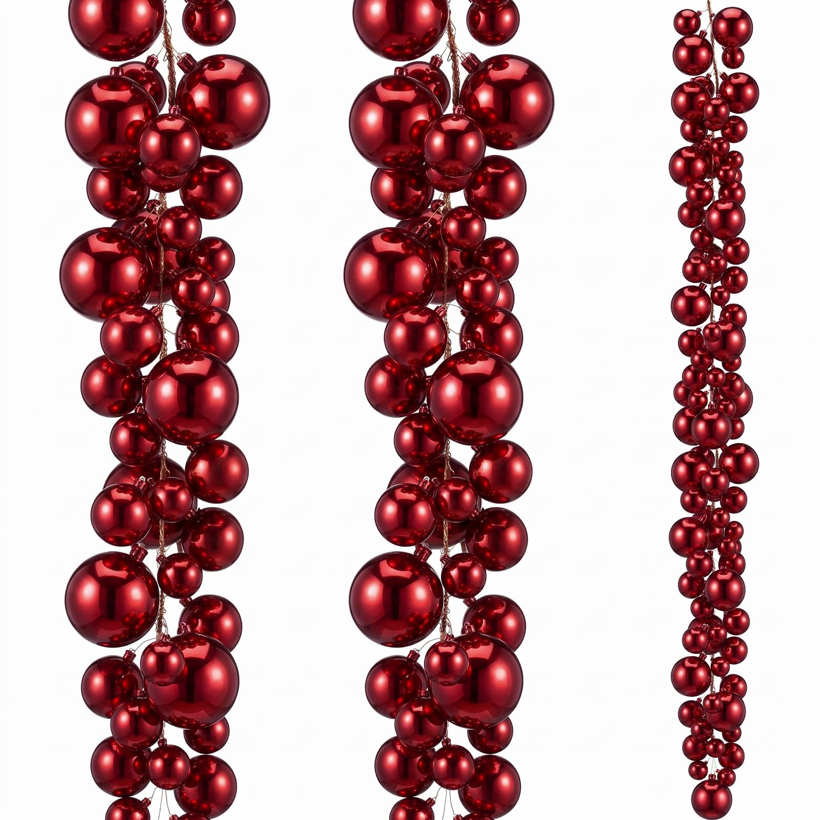 2 Pcs 6 ft Christmas Ball Ornament Garland, Glossy Burgundy